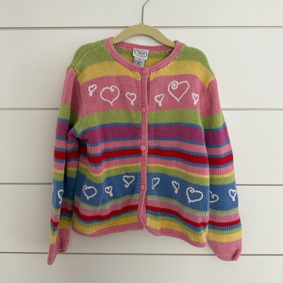 Talbots Other - Talbots Kids Size 6 Striped Cardigan Embroidered Hearts Valentines Colorful